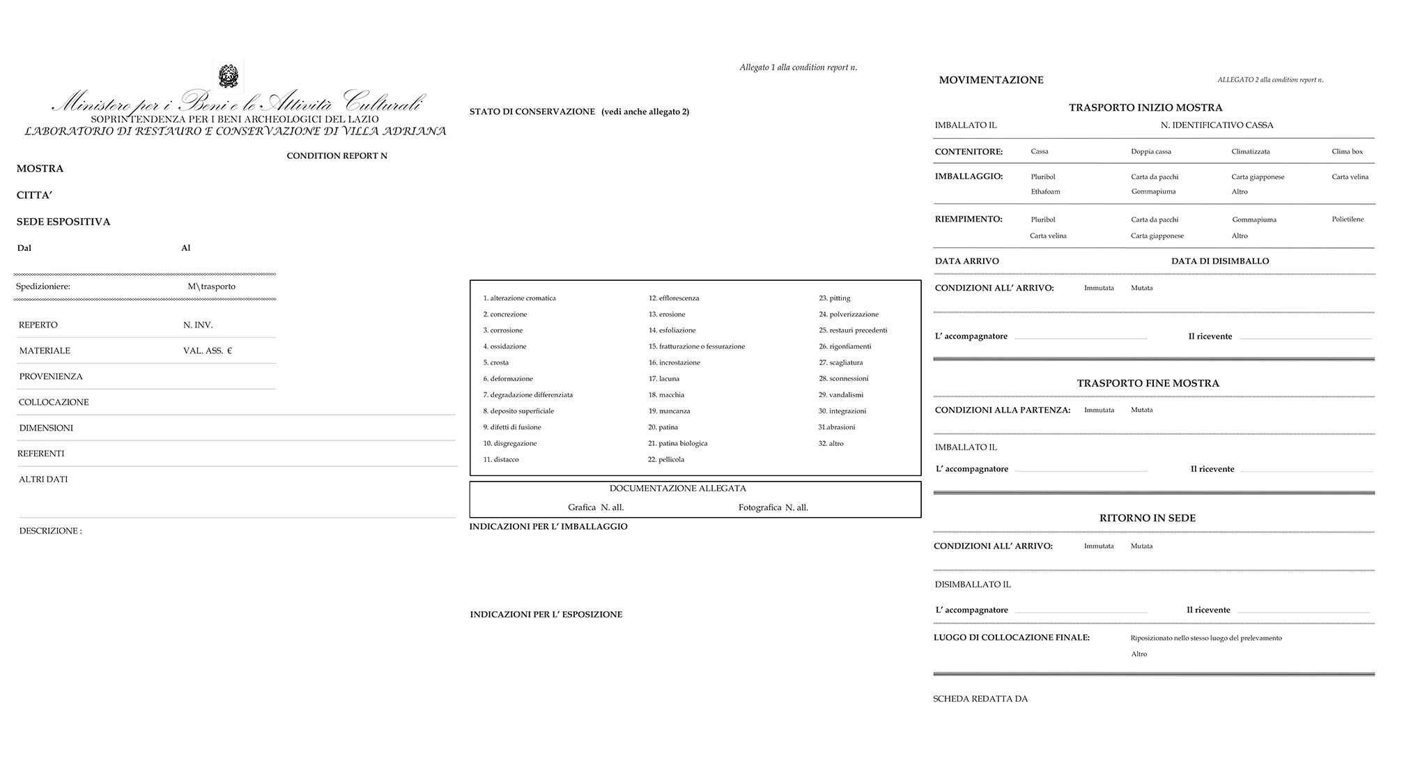 Condition Report – Documentazione